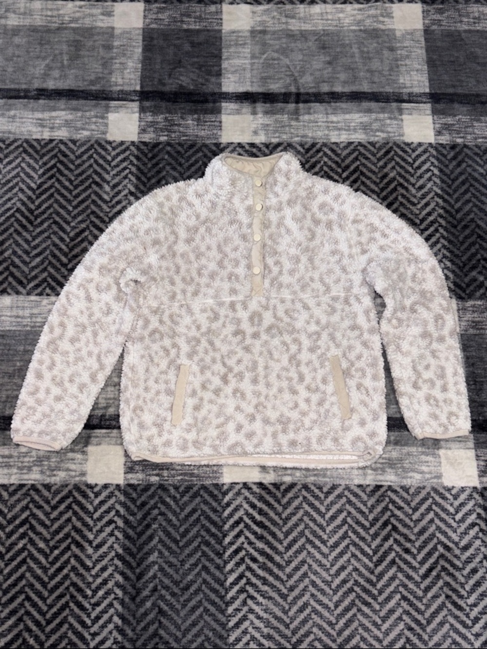 Kids Cream Leopard Sherpa Pullover Hoodie